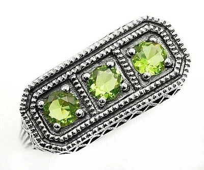 1CT Natural Peridot 925 Solid Sterling Silver Edwardian Style Ring Sz 7 FT1 - Image 1 of 3