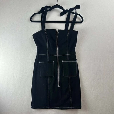 Mini Vestido BB Dakota Para Mujer Read My Zips Negro Denim Cremallera Frontal Talla 4 Nuevo con Etiquetas - $98 Foto 1 de 4