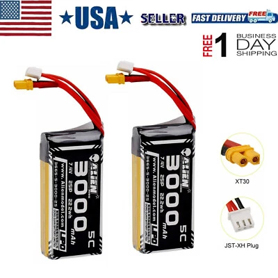2x 3000mAh 7.4V 2S Lipo Battery XT30 Plug for RadioMaster TX16S Hall Jumper RC - Image 1 of 4