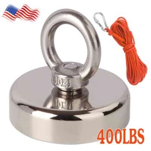 Fishing Magnet Kit Upto 400Lbs Pull Force Strong Neodymium /10m Rope /Carabiner - Picture 1 of 13