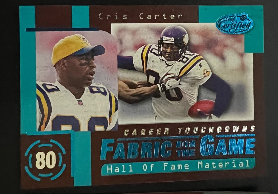 1999 Leaf Certified Fabric of Game #FG29 Cris Carter #'d 102/250 Vikings - Image 1 of 2