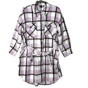 Vero Moda Curve Leslie Long Check Plaid Coat Lavender Fog Women's Plus Sz 22 NWT - Picture 1 of 14