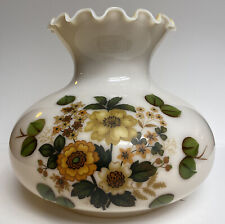 Vintage Lamp Shade Milk Glass Hurricane Flowers 6 3/4” Fitter 10 x8"