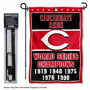 Cincinnati Reds 5 Time Champions Garden Flag and Pole Yard Stand - Picture 1 of 4
