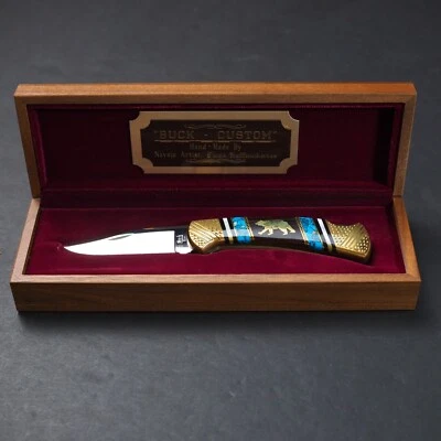 Dave Yellowhorse Buck Vintage Custom "Bear" Knife 112 New in Wood Box Limited — 第 1/4 张图片
