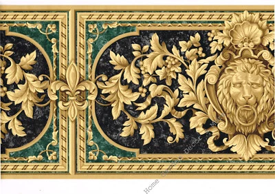 狮子头建筑框架金叶卷轴绿色黑色壁纸边框 — 第 1/4 张图片