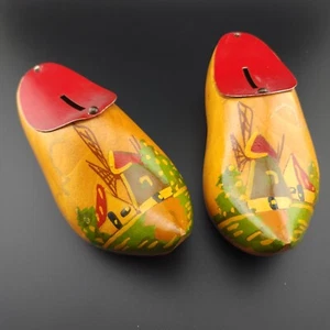 Vtg Dutch Wooden Shoe Coin Bank Wall Hanging Windmill holland hand painted clog - Picture 1 of 8