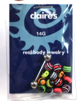 L1 14g plata multi rayas cuentas 5/8 LENGUA ANILLO BARRA CUERPO JOYERÍA claire's Foto 1 de 4