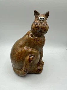 Estudio Arte Cerámica Gato Dama Cerámica Marrón Gato Arte Popular Caprichoso Tope de Puerta - Imagen 1 de 7