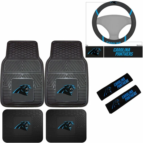NFL Carolina Panthers Car Truck Floor Mats Steering Wheel Cover Seat Belt Pads Cover