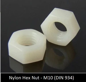 Plastic Nylon Full Nuts Hex Hexagon White Quality DIN934 M10 10mm - Picture 1 of 1