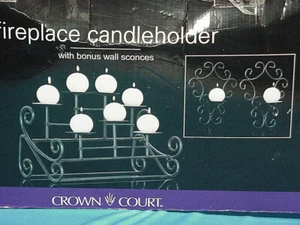 FIREPLACE CANDLEHOLDER 20" Aged Black Wrought Iron Centerpiece 9 Candle Sconce - Picture 1 of 7