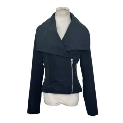 Chaqueta de moto BB Dakota de gran tamaño con cuello drapeado negra talla pequeña Foto 1 de 4