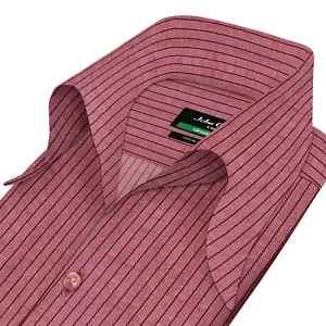 Camisa Preppy 100% Algodón Cuello Alto Abierto Lazo Sin Botones Granate Rayas Anchas Hombres - Imagen 1 de 11