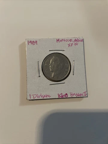 1969 (1389)  Moroccan 1 Dirham Coin- Africa King Hassan II…  XF++ Cover