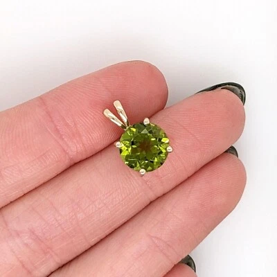 2Ct Round Cut Natural Peridot 14k Yellow Gold Plated 925 Solitaire Necklace - Image 1 of 4
