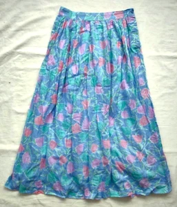 Vintage skirt - cotton gauze fabric - Indian floral block print - stretchy waist - Picture 1 of 7
