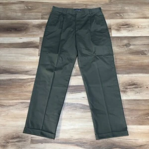 Lands' End Pants Mens 34 x 32 Army Green Cotton Pleated Cuffed - Picture 1 of 10
