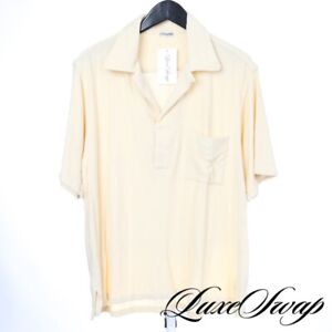 #1 MENSWEAR Camoshita Made Japan Pale Lemon Terrycloth Split Neck Polo Shirt L