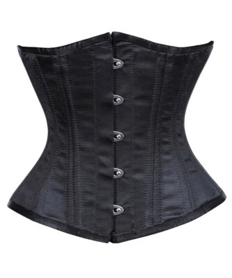  Corset Satin Black Flat Tummy Waist Underbust Corset Size 28" 28 Inch - Image 1 of 4