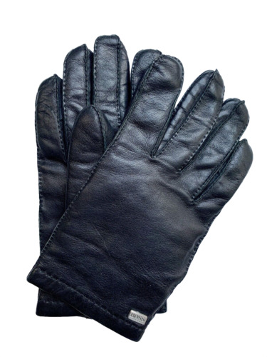 Hugo Boss Skórzane rękawiczki z wełną, czarne, męskie, średnie