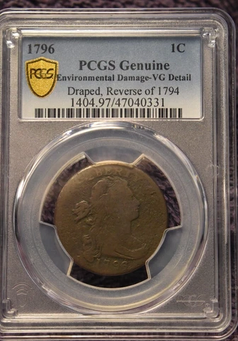 1796 Reverse of 1794 Draped Bust Large Cent  PCGS Certified VG Cover