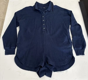 Free People Fp Movement Teach Me Romper Navy Blue Button Collared Size M - Picture 1 of 12