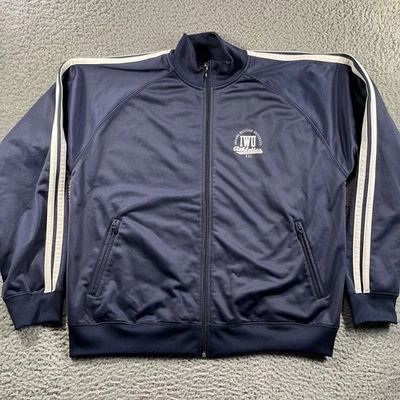 INDIANA WESLEYAN UNIVERSITY TRACK JACKET MENS XL BLUE WHITE FULL ZIP LONG SLEEVE - Imagem 1 de 4