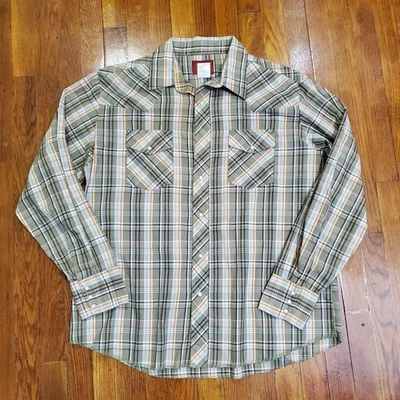 Camisa Rustler Para Hombres XL Verde Cuadros Perla Occidental Colas Largas a Presión Vaquero Foto 1 de 4
