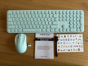 UBOTIE Colorful Computer Wireless Keyboard Mice Combo,Typewriter Flexible, Cyan - Picture 1 of 10