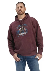 ARIAT SOUTHWEST BLOCK HOODIE MALBEC HEATHERMaroon Aztec Mens Sz L Logo Western - Picture 1 of 8