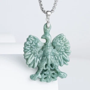Green Myanmar Jade Phoenix Pendant Necklace 925 Silver Real Burmese Jadeite - Picture 1 of 4