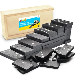 Ensemble de 28 dominos boîte en bois dominos enfants enfants planche de voyage pub plastique - Photo 1 sur 8