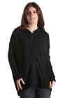 Minnie Rose Women's Cotton Cashmere Oversized Black Hoodie Zp Sweater Jacket O/S