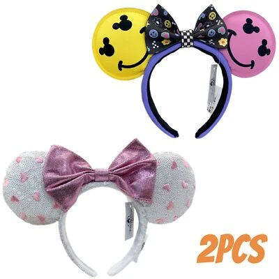Disney-Loungefly Микки Y2K смайлик лица уши + белый блестки розовый сердце Минни-Маус ухо - Изображение 1 из 4