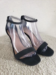 Call it Spring Women Sandals 8.5 Black Vegan Leather Open Toe Ankle Wrap Stileto - Picture 1 of 21
