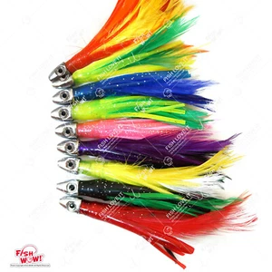4" mini feather 1/2oz Bullet chrome Head Trolling tuna Feather squid skirt lot - Picture 1 of 15