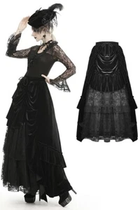 DARK IN LOVE Black Vintage Gothic Velvet Lace Long Steampunk Party Skirt - Bild 1 von 16