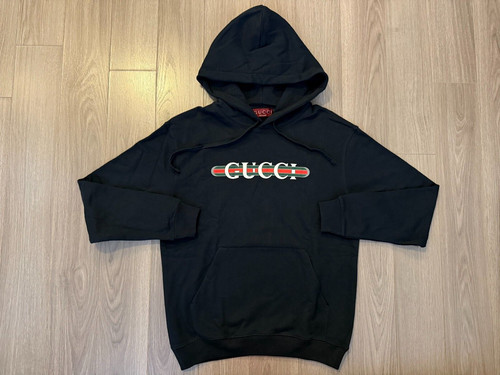 Felpa Gucci in jersey di cotone stampato con cappuccio blu navy taglia M
