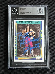 BRET HART 1995 MERLIN WWF WRESTLING SIGNED AUTOGRAPHED CARD BAS AUTHENTIC - Picture 1 of 2