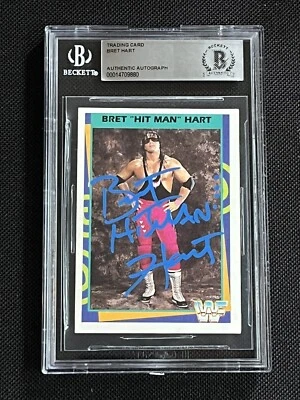 BRET HART 1995 MERLIN WWF WRESTLING SIGNED AUTOGRAPHED CARD BAS AUTHENTIC - Image 1 of 2