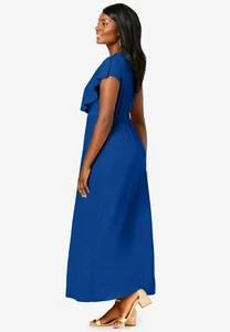 Stretch Knit Ruffle Maxi Dress Jessica London Dark Saphire - Picture 1 of 3