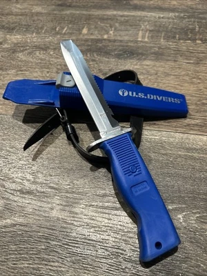 Dive Knife w/Sheath US Divers Stainless Steel Blade Blunt Blue - Image 1 of 4