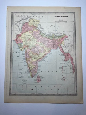 Mapa de la INDIA/IMPERIO INDIO 1885 por George F. Cram VER DESCRIPCIÓN Foto 1 de 2