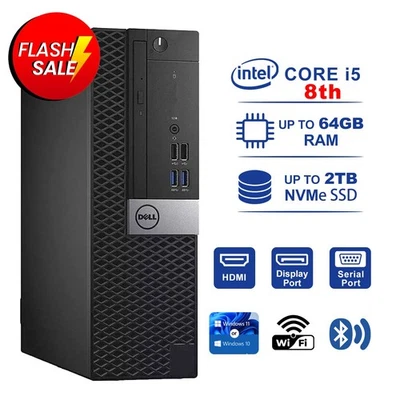 Computadora de escritorio Dell PC i5 8ª, hasta 64 GB de RAM, SSD M.2 TB, Windows 11/10, WiFi Foto 1 de 4