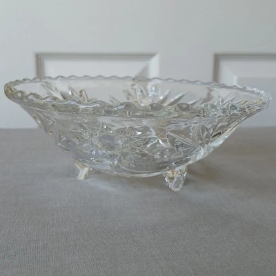 Anchor Hocking 3-footed EAPC Star of David clear glass bowl 2.5"x6.75" vintage - Image 1 of 4