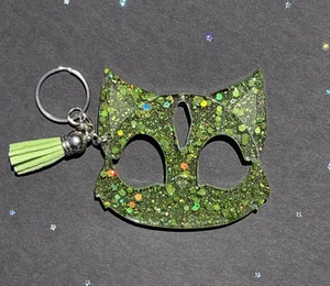 Handcrafted Green Glitter Bling Safety Keychain With Lime Tassel Womens Gift - Picture 1 of 4