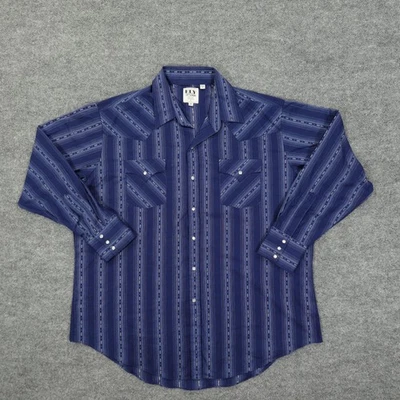 Camisa Vaquera Ely Cattleman Para Hombres 2XL Azul Perla Occidental A Presión Manga Larga Rayas Foto 1 de 4
