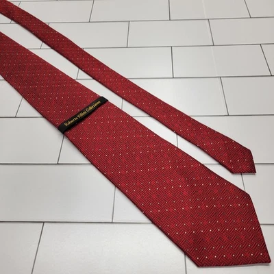 Corbata de seda Roberto Villini Collezione roja con patrón geométrico para hombre talla 60" x 4" Foto 1 de 4