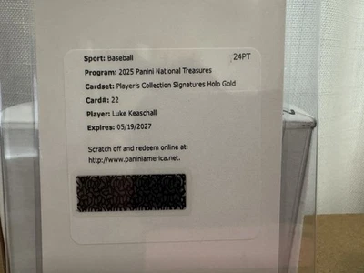 LUKE KEASCHALL  2025 Panini National Treasures Baseball HOLO GOLD #/10 Autograph - Image 1 of 2